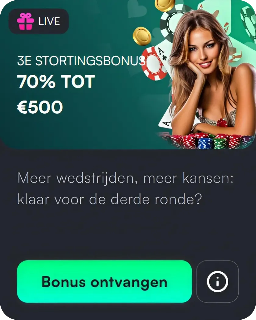 Derde stortingsbonus 70% tot €600