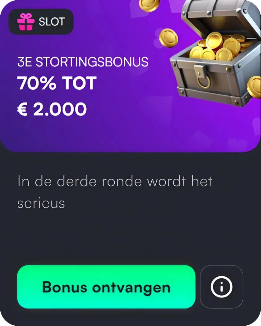 Derde stortingsbonus 70% tot €2.000